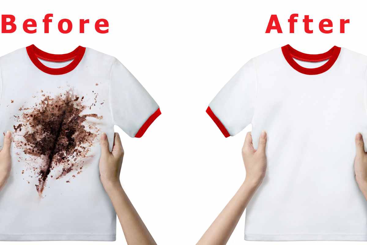 t-shirt sporca: prima e dopo